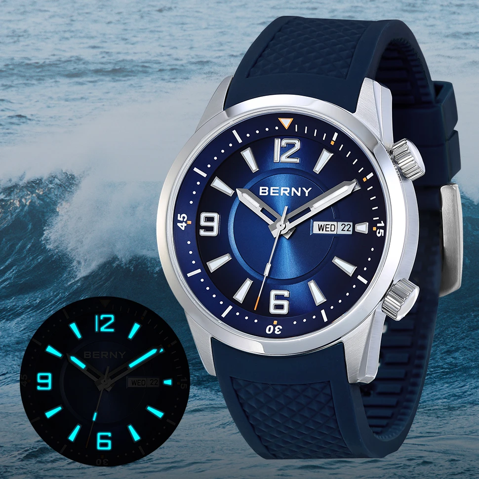 【专柜正品】BERNY【航海家】全自动机械男表超强夜光200米潜水表139M