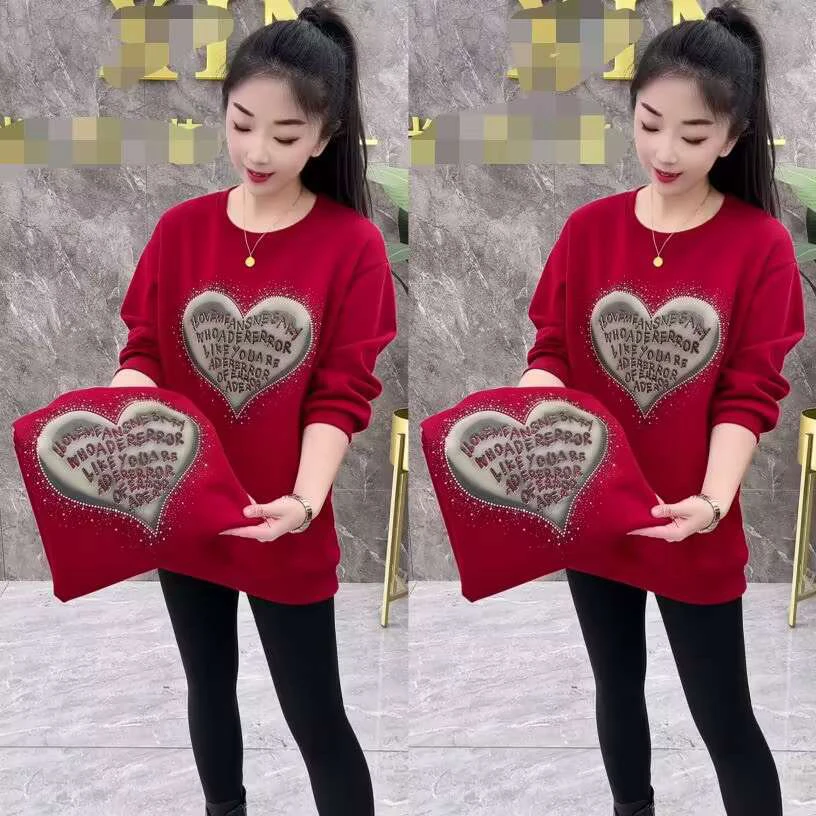 大码胖mm卫衣女中长款遮屁股显瘦印花圆领套头休闲上衣