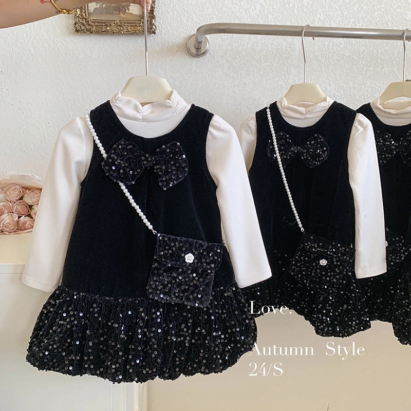 【本妈】秋“漫步小天鹅”纯色打底杉+蝴蝶结背心裙24Q005 29‘9’