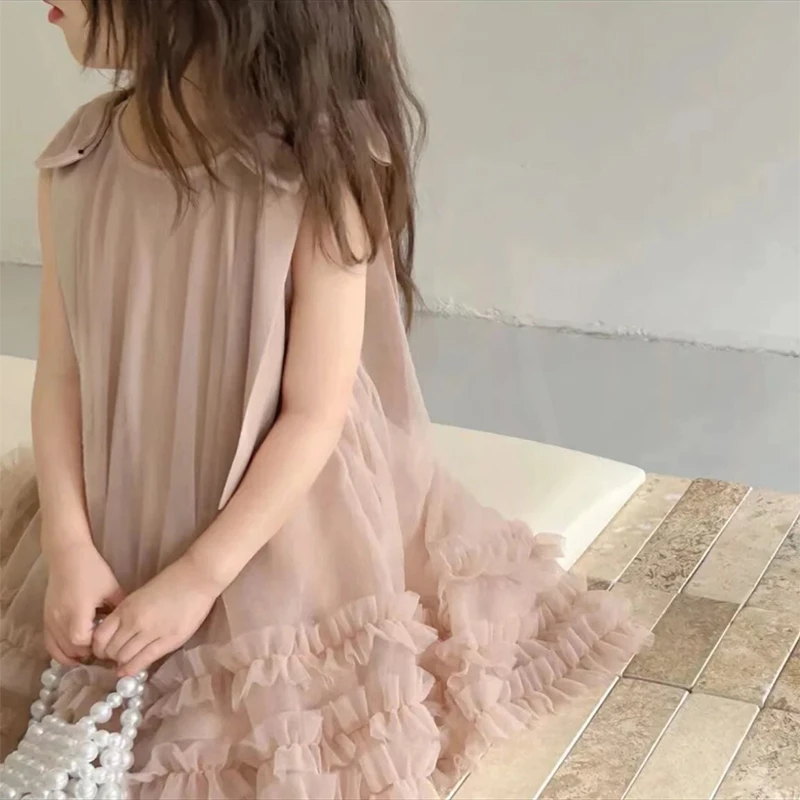 【本妈】"夏日绮梦”韩版女童无袖蝴蝶结网纱公主裙MT41471