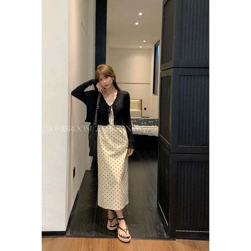 YOMI小个子定制【海盐气泡】韩系收腰显瘦夏季波点设计感吊带连衣裙