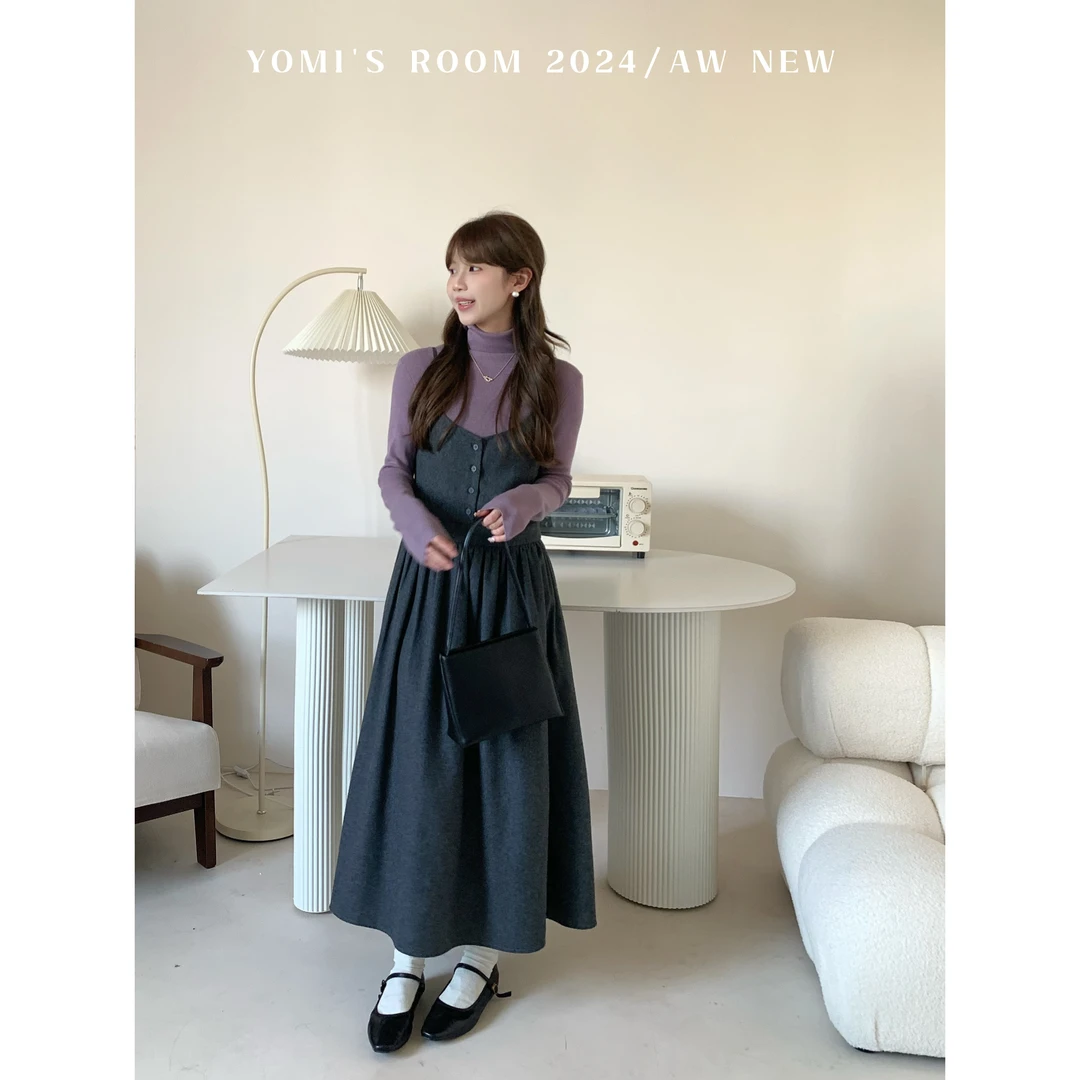 【现货】YOMI小个子定制【灰色曲调】百搭休闲设计感连衣裙冬季新款