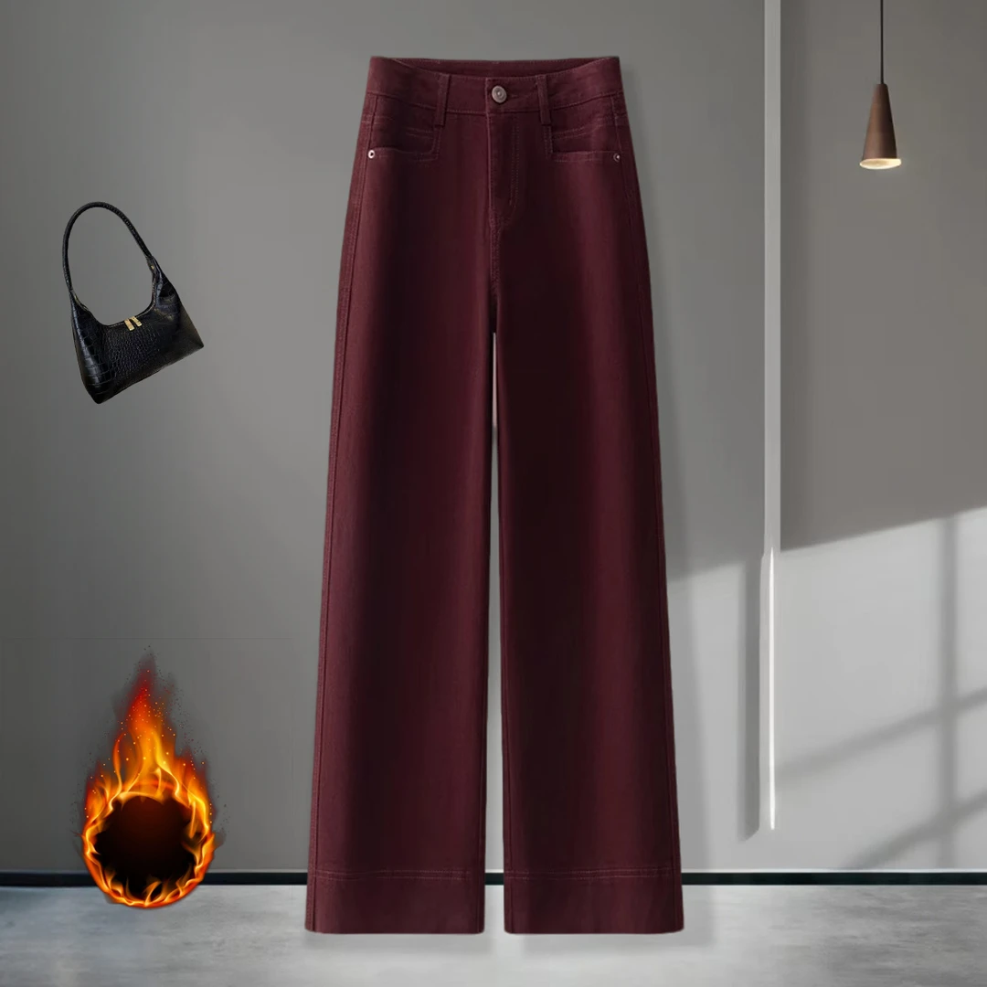 深蓝色牛仔裤阔腿裤女秋冬新款高腰复古小个子九分直筒裤加绒1875