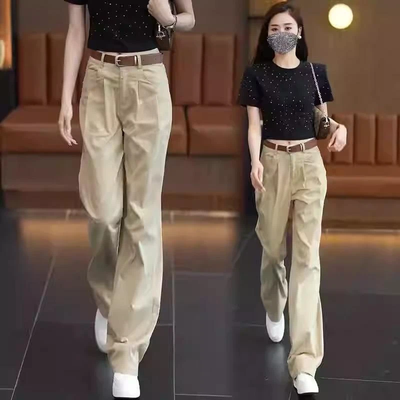 窄版阔腿裤女2024夏季新款高腰显瘦直筒宽松百搭休闲直筒长裤