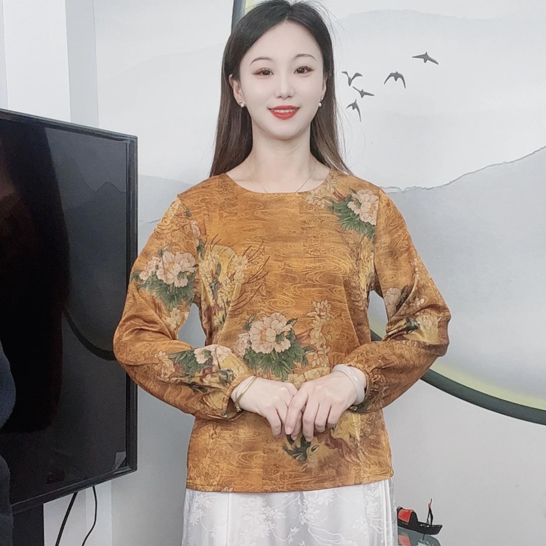 （金钱聚宝）秋季新款长袖T桖大码显瘦洋气减龄时尚妈妈装休闲女装