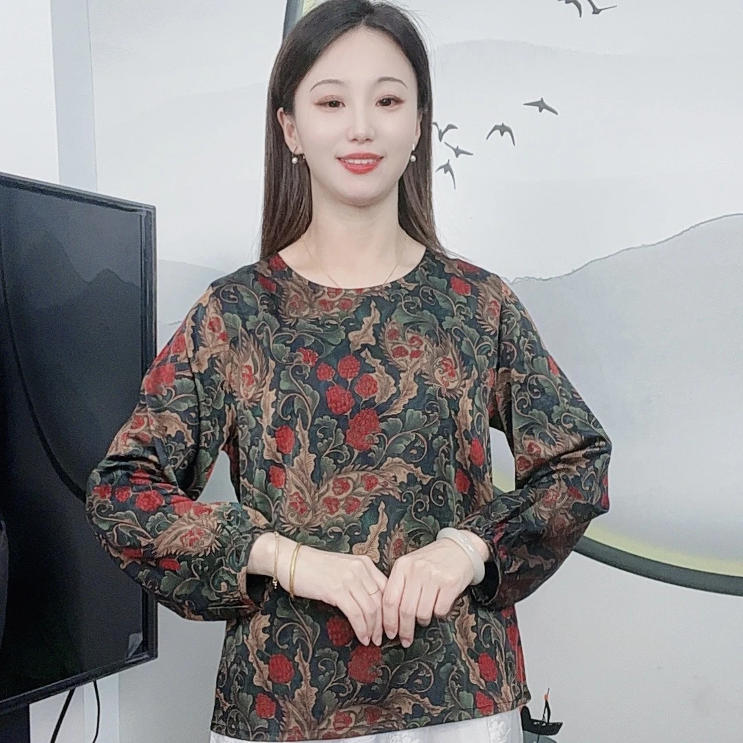 （红果子）秋季新款长袖大码显瘦洋气减龄时尚妈妈装休闲女装