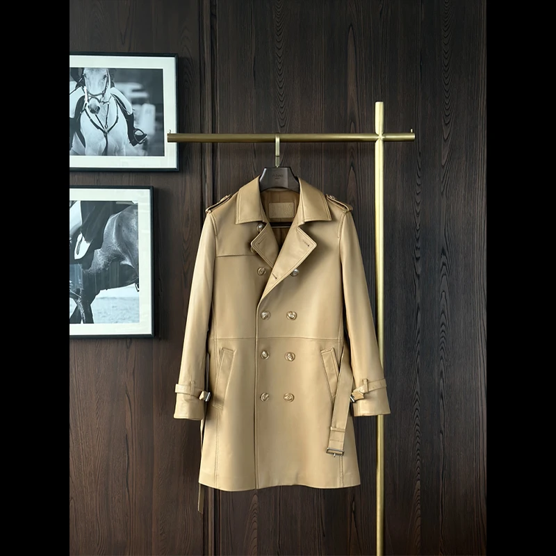 年终大促 1118时尚英伦风气质卡其色百搭皮衣大衣