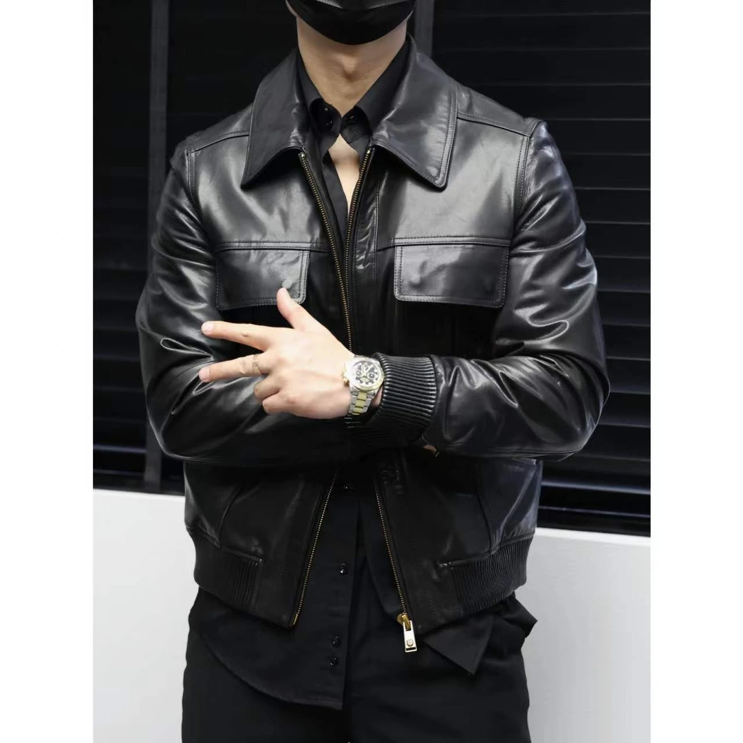 PIZHAN/皮展5周年庆 7579皮展高定 权志龙同款山羊皮翻领夹克外套