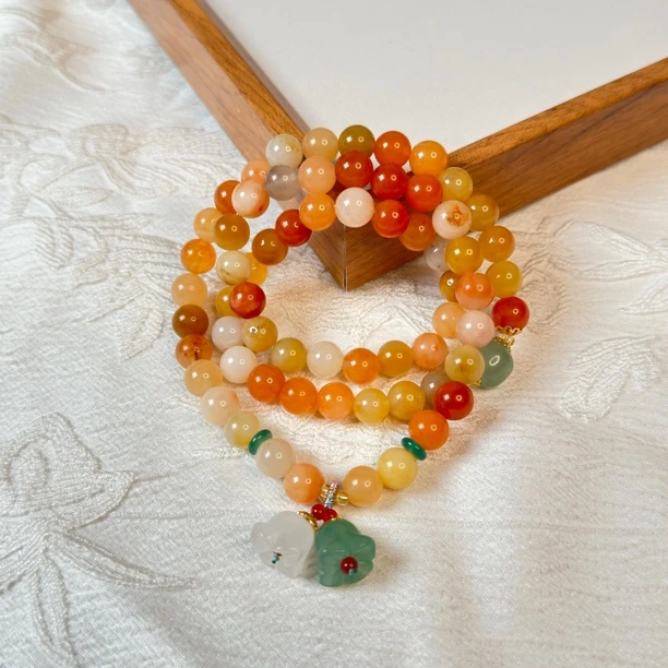 【钰朱阁】金丝玉多宝铃铛三圈手串W7363