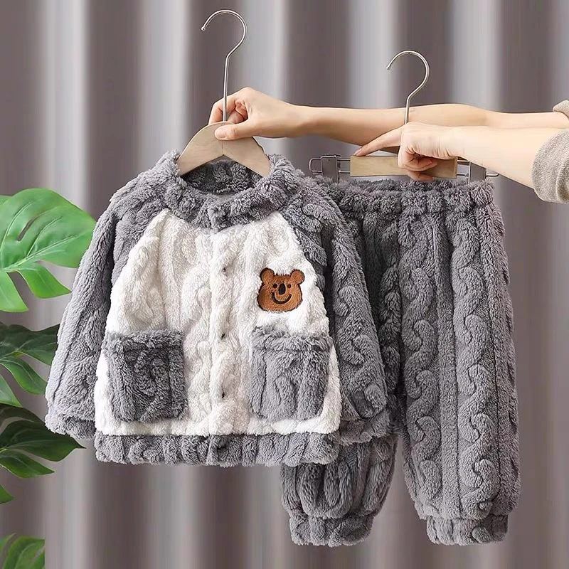 男童睡衣网红套装儿童法兰绒秋冬季保暖女童家居服宝宝珊瑚绒潮