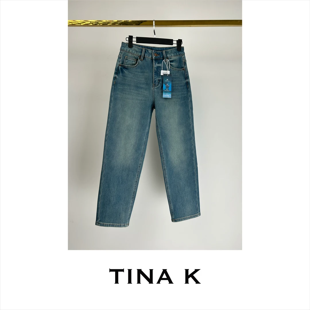 TinaK植绒水洗弹力小脚牛仔裤时尚休闲百搭KZ224075