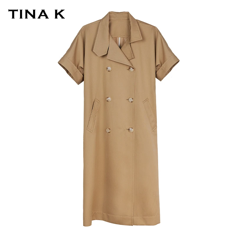 TinaK『女士风衣连衣裙气质』长款双排扣风衣款连衣裙挺括有型LY055