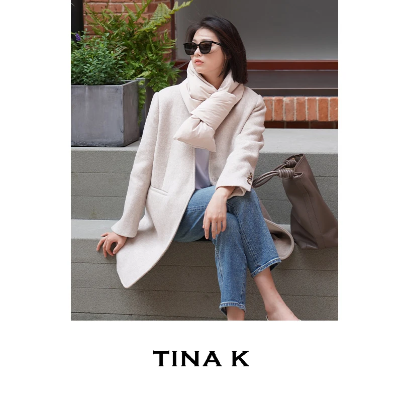 TinaK高级感羊毛大衣秋冬外套设计师款V领  DY0270