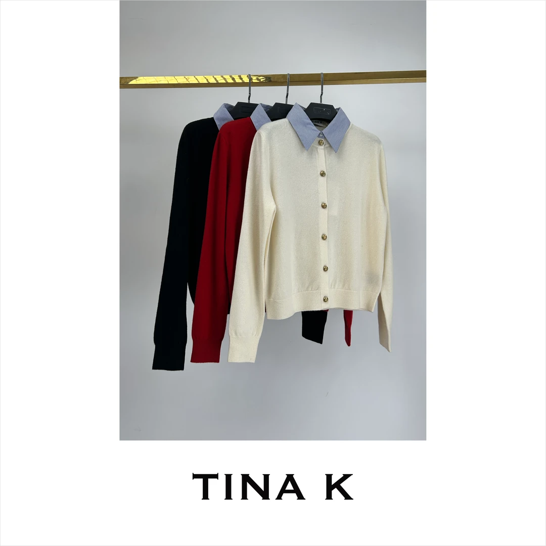 TinaK衬衫领小开衫毛衫气质网红时尚休闲打底女士秋冬ZZ224040