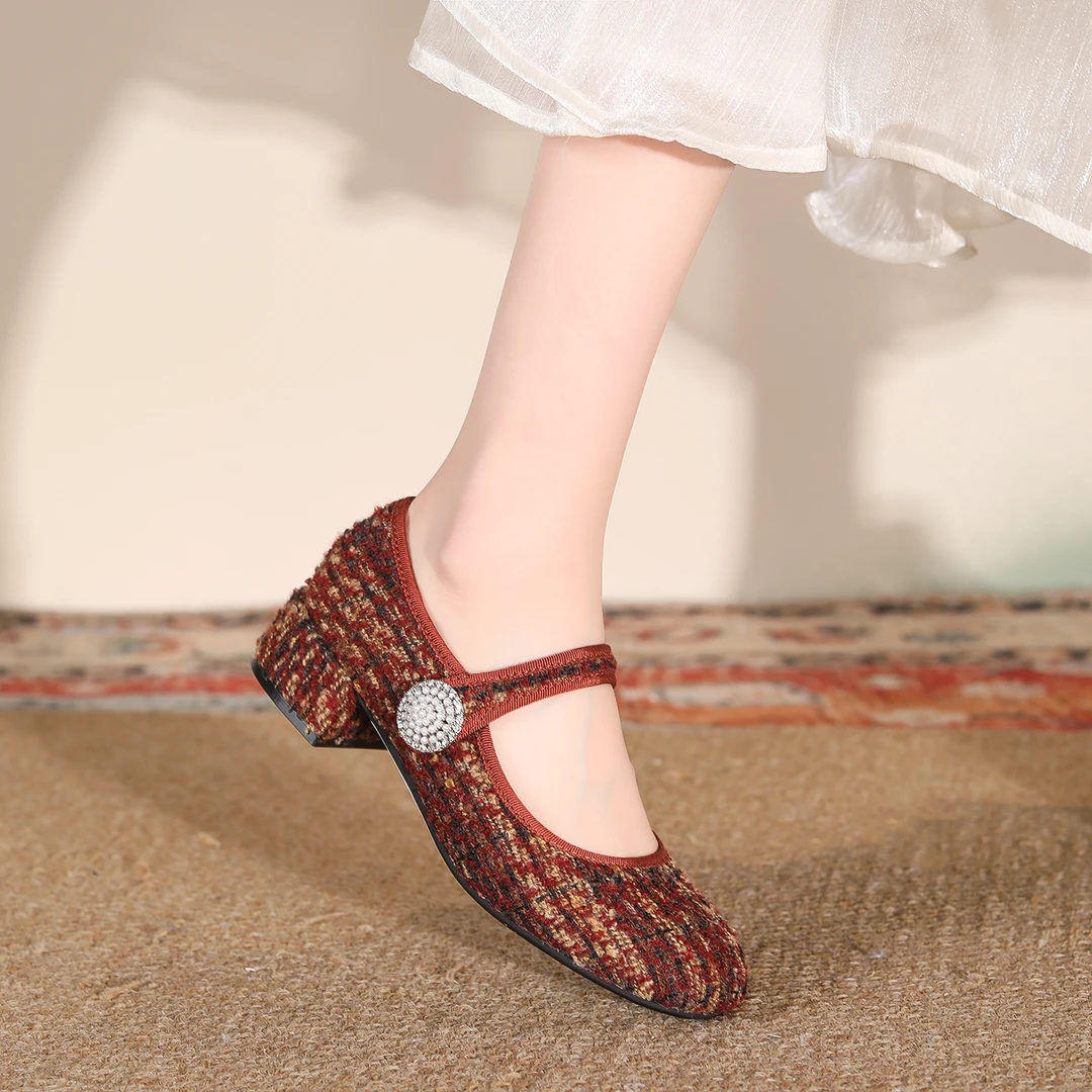 【心选●RIELOV】小香风扣钻小跟芭蕾舞单鞋1567-10