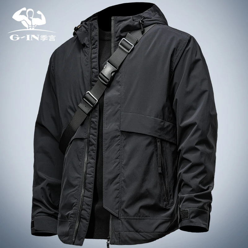 季言男士防风外套2025新款爆款防泼水透气户外机能工装连帽夹克