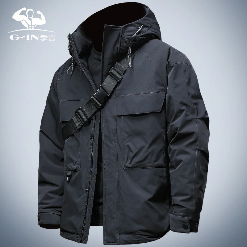 白鸭绒男士超好看羽绒服防寒保暖防泼水连帽防风高级感冬天外套