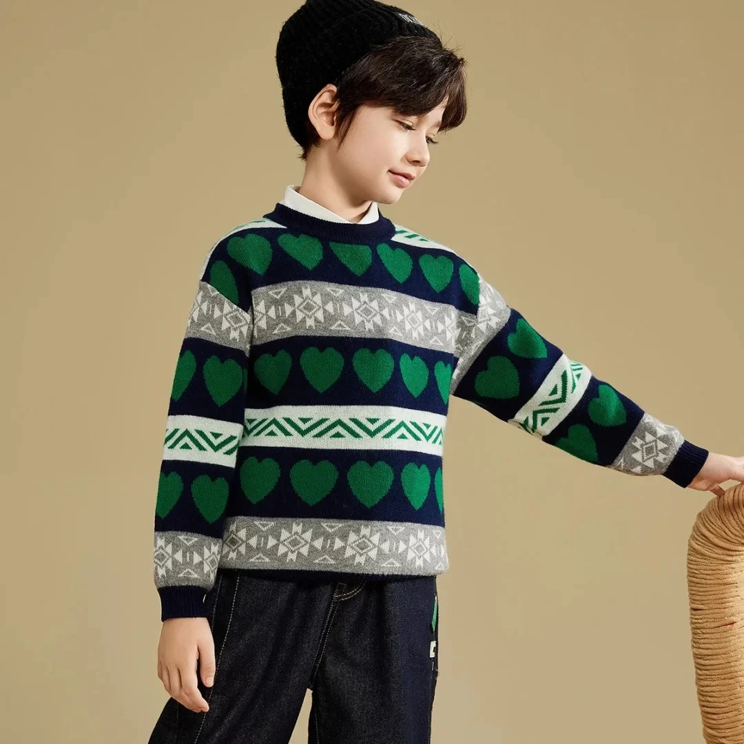 秋冬新款百搭爱心图案保暖儿童羊毛衫24DAK0898