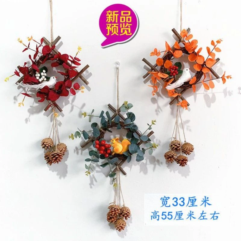 墙上挂件尤加利树枝松鼠小鸟挂饰客厅卧室背景墙餐厅墙壁装饰挂件