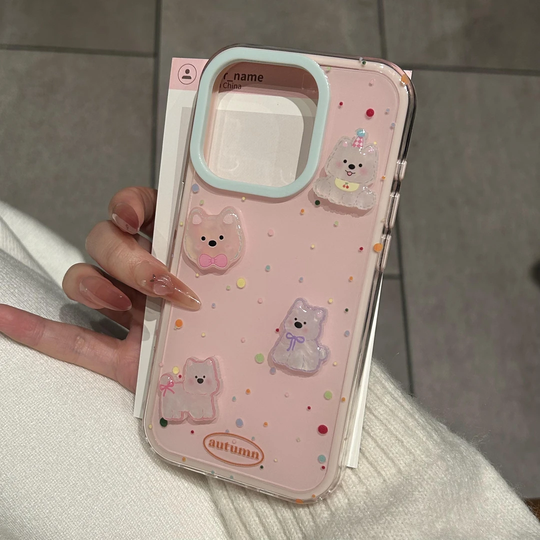 ins高颜值波点西高地适用苹果16手机壳iPhone15promax趣味14/13女