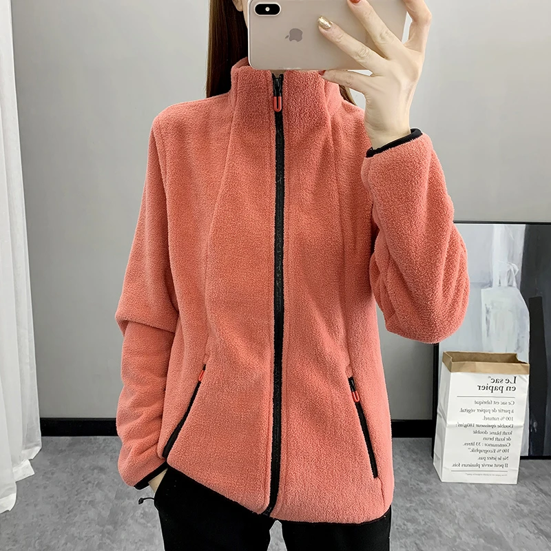 秋冬季抓绒衣女户外加厚开衫外套女摇粒绒双面卫衣冲锋衣内胆保暖