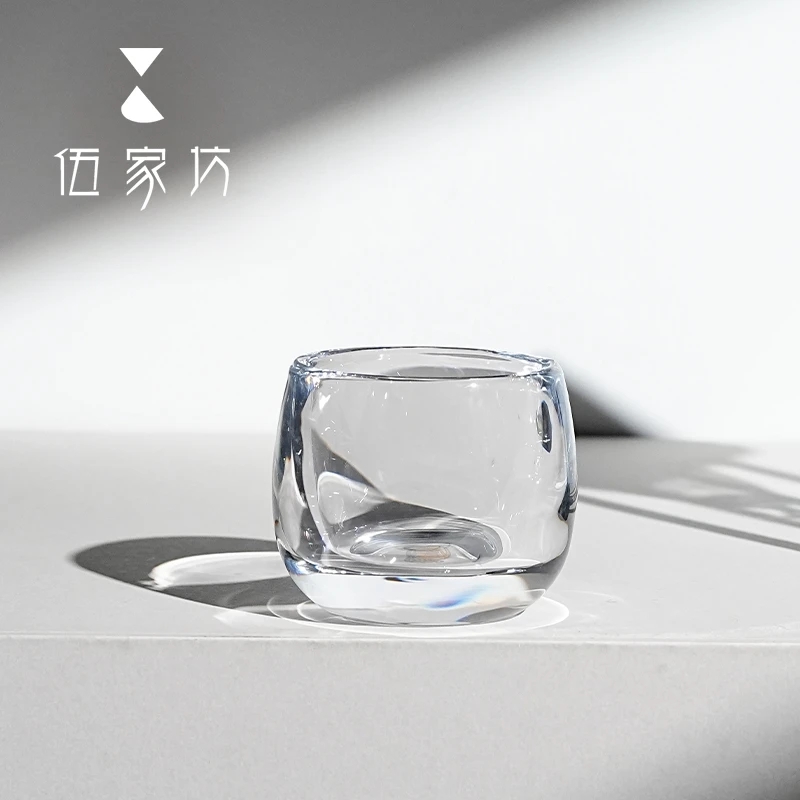 伍家坊扳指杯水晶玻璃防烫易握茶杯无铅透明高档家用主人杯喝水杯