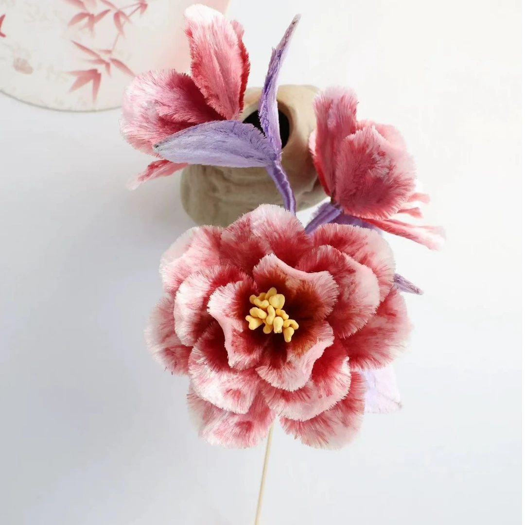 原创非遗绒花安可拉红色小清新气质古风珍珠百搭汉服发簪簪子胸针