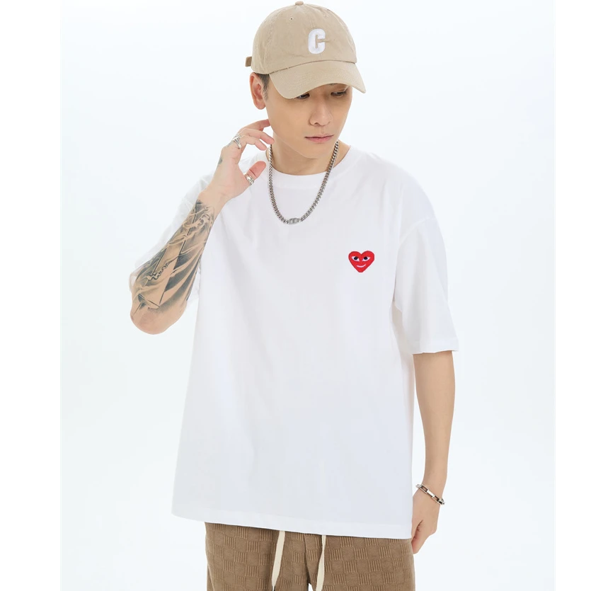 纯棉T恤厚款运动休闲情侣夏季宽松潮流圆领落肩款