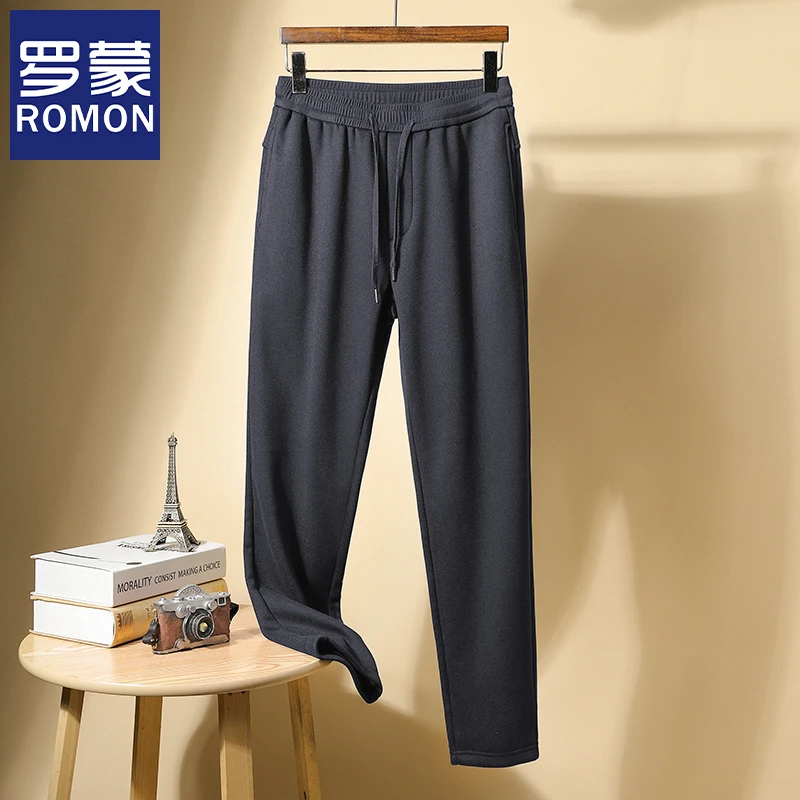 Romon/罗蒙男士休闲裤加绒长裤弹力大码松紧腰运动裤男士秋冬