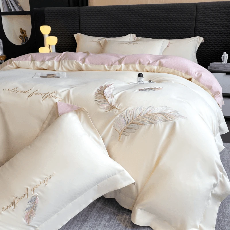 水星家纺适用支纯棉四件套全棉床单刺绣被套床笠春秋四件套棉被套