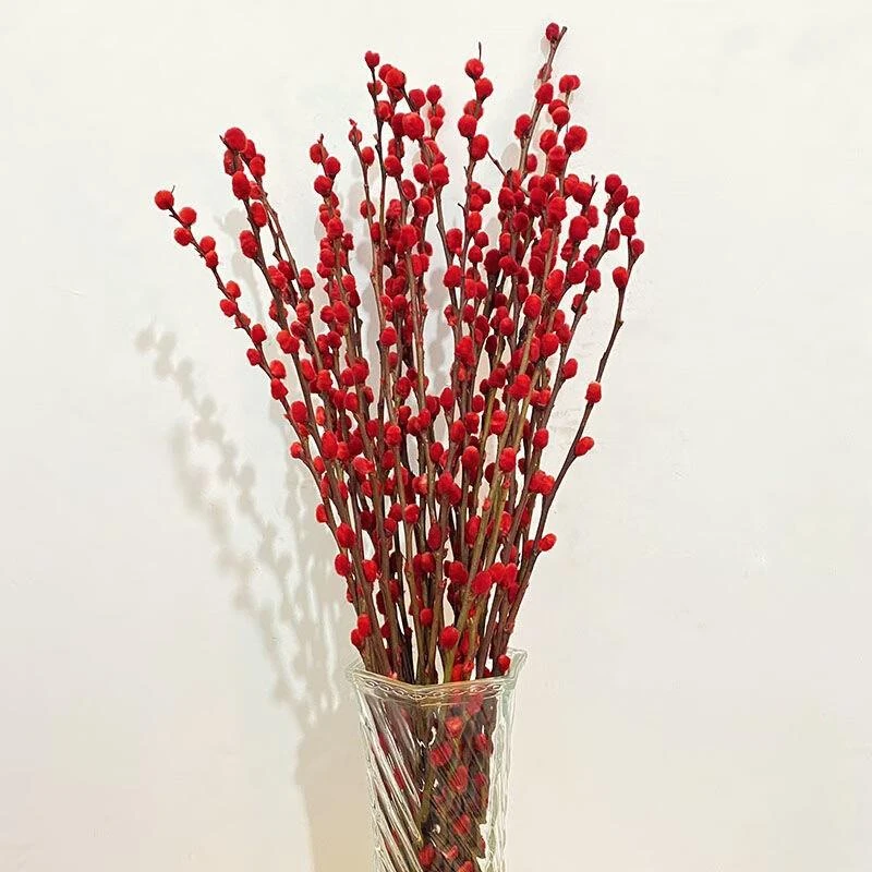 色喜庆花卉福桶花束装饰客厅摆设风干天然摆件 红色 60厘米高10支