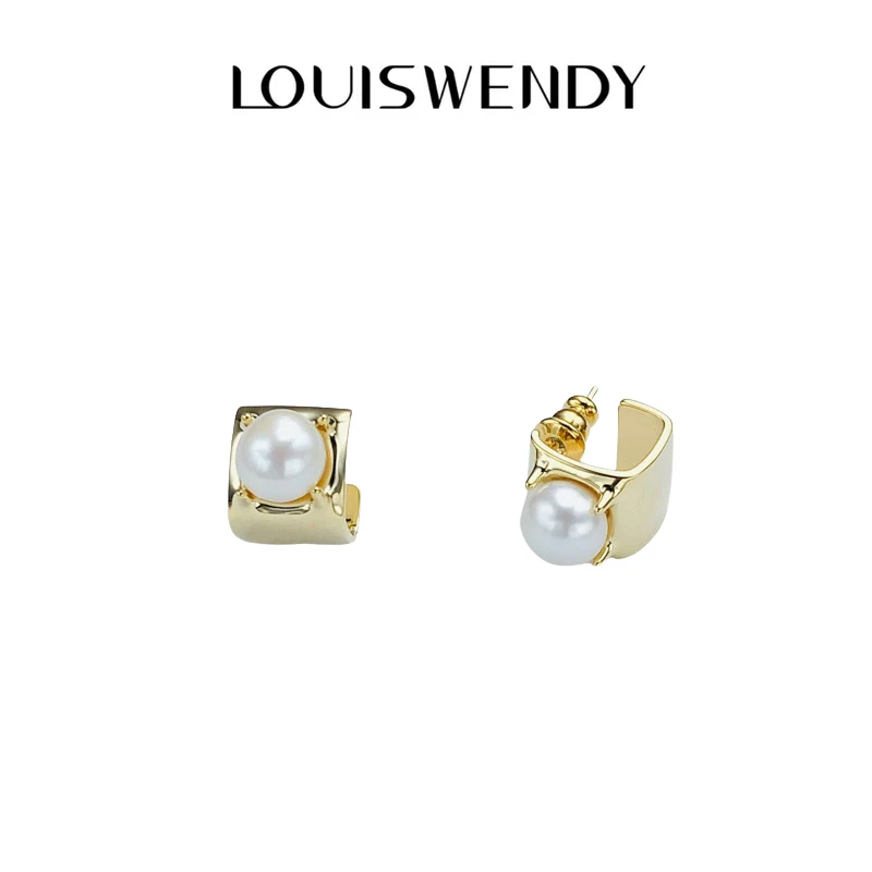 铜合金仿珍珠耳饰 时尚优雅复古方形小众设计感简约百搭耳钉-0318