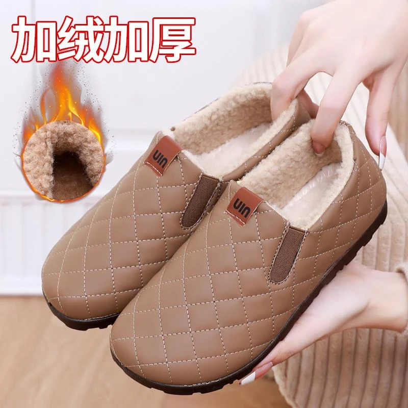 秋冬季老北京布鞋女棉鞋加绒加厚保暖豆豆鞋防滑妈妈鞋防水懒人鞋