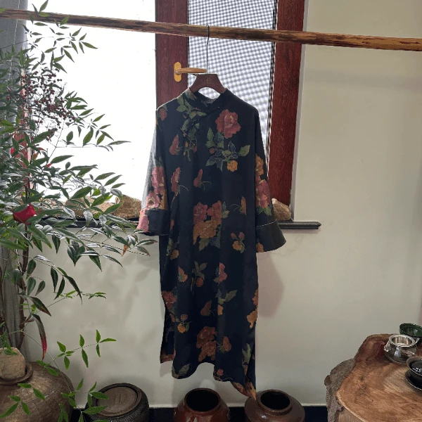 Ma huan xi/麻欢喜江掌柜私人定制桑蚕丝香云纱休闲袍子