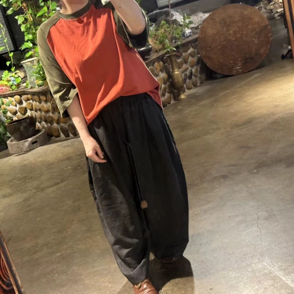 Ma huan xi/麻欢喜江掌柜私人定制韩国进口面料拼接短袖T恤