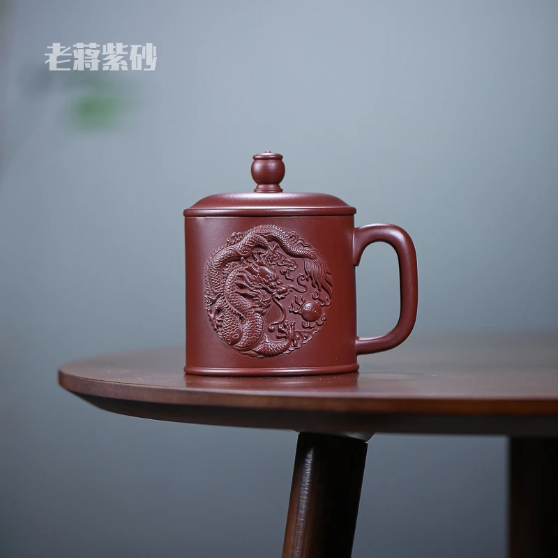 无品牌纯手工紫砂杯精品带盖高档绘龙盖杯茶杯家用单杯大容量