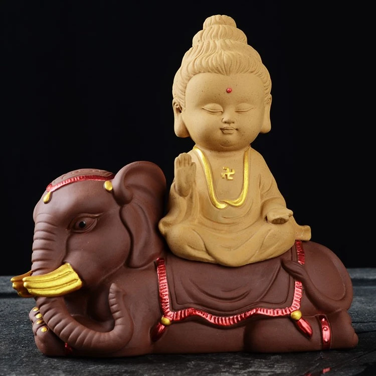 禹诚紫砂陶西方三圣家居摆件观世音如来地藏居室电视壁柜装饰品