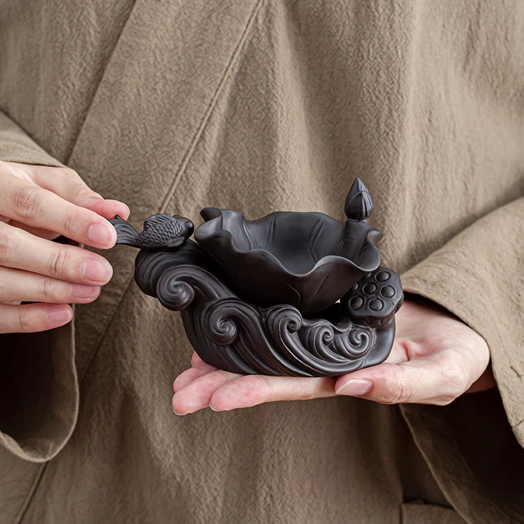 紫砂锦鲤茶漏过滤网家用泡茶过滤器全瓷一体