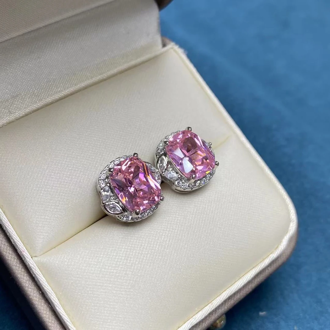 合成尖晶石 WY-高奢镶嵌-典藏-培育粉色高碳白钻耳饰4014