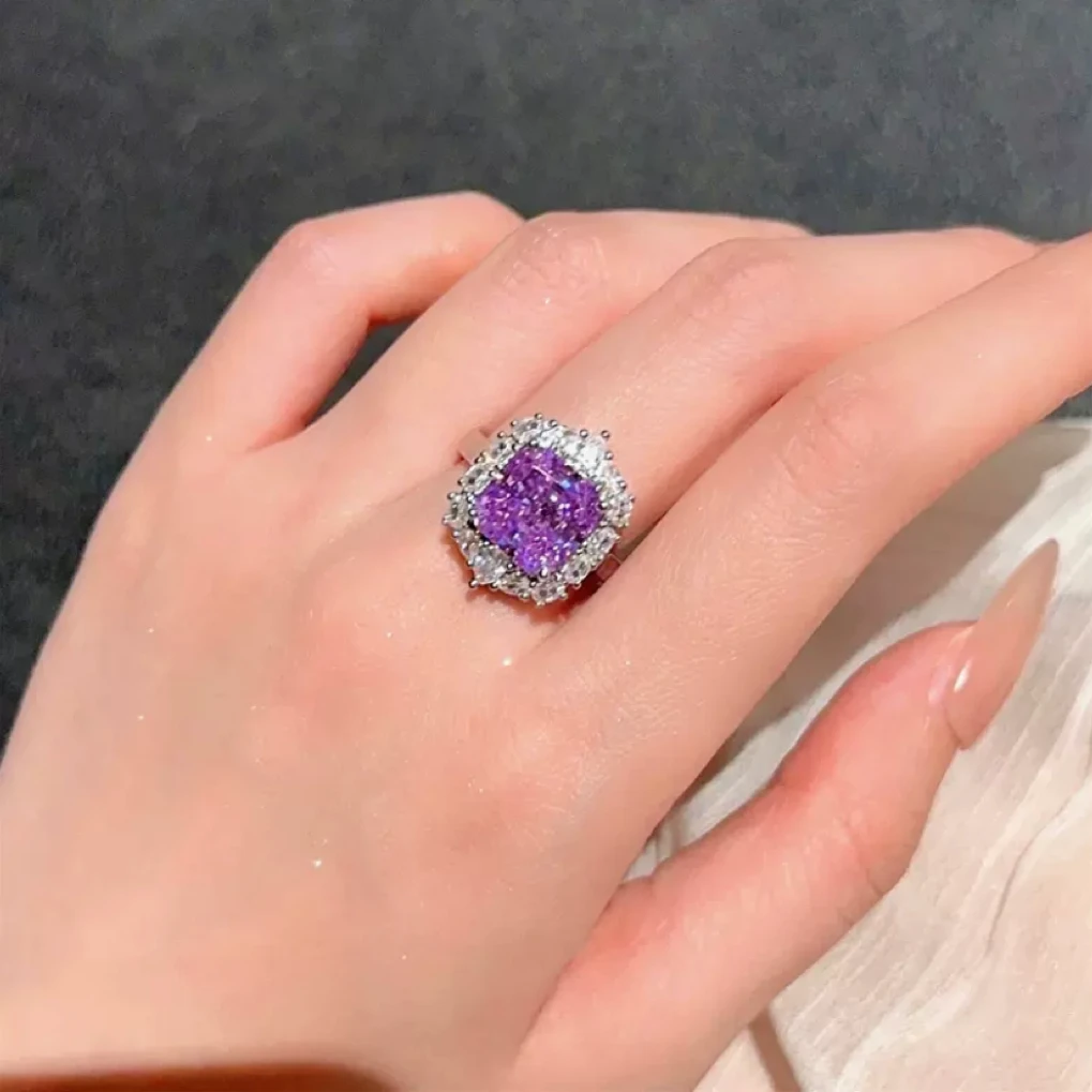 合成尖晶石 紫色时尚设计款戒指9048