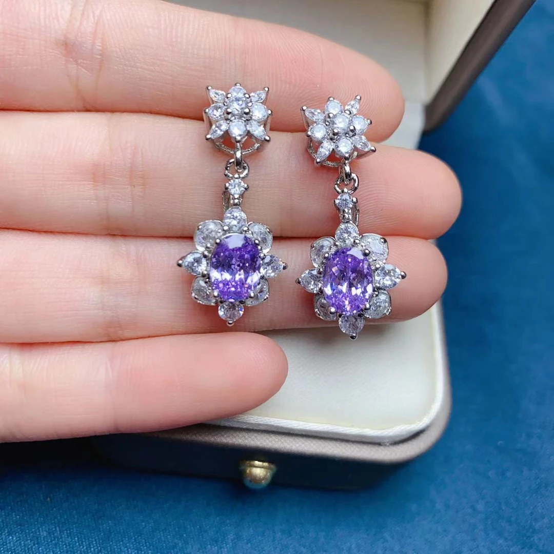 合成尖晶石 紫色气质高贵耳钉4011