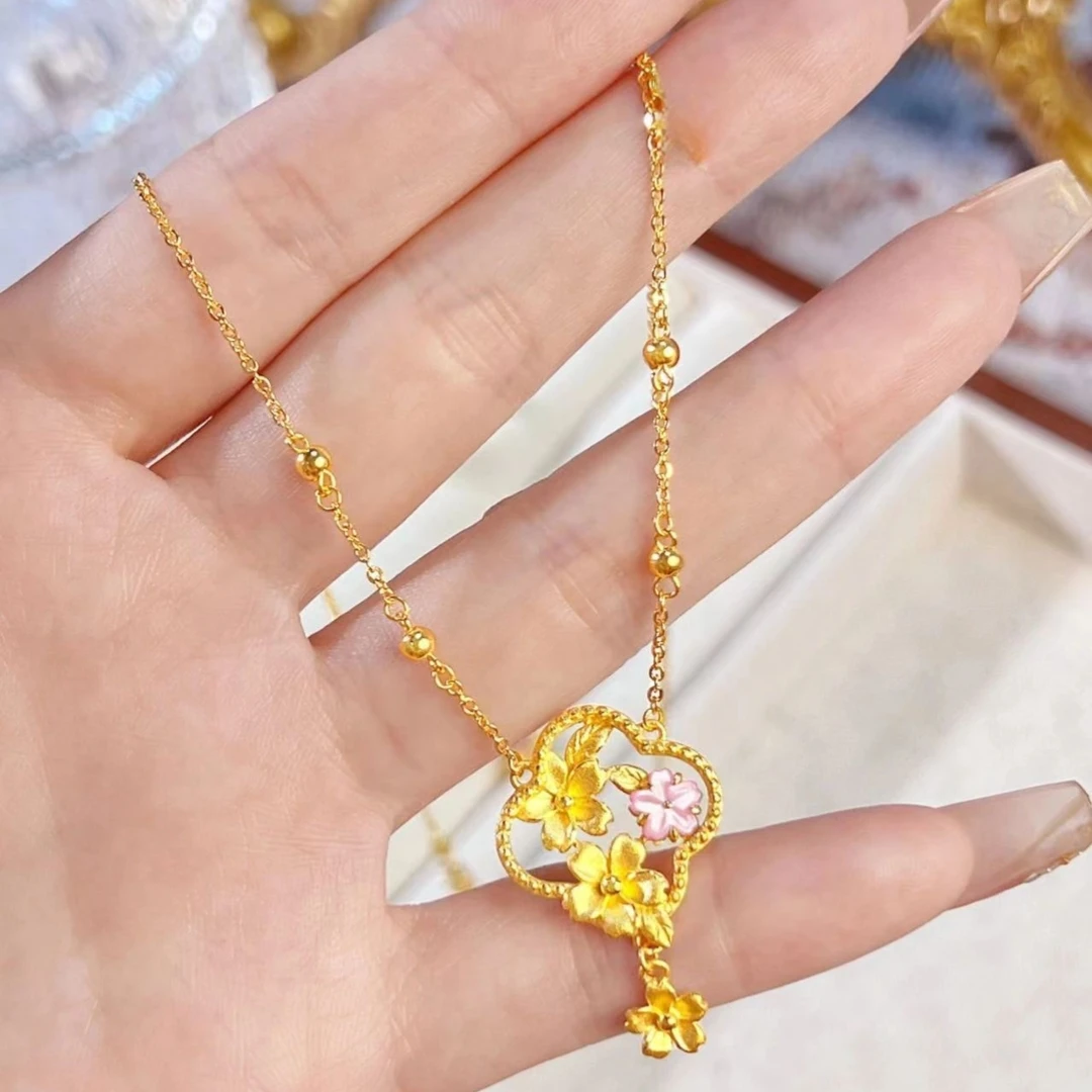 合金项链 粉樱花项链