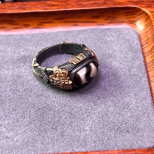 定制饕餮戒指 925银➕18k金镶嵌