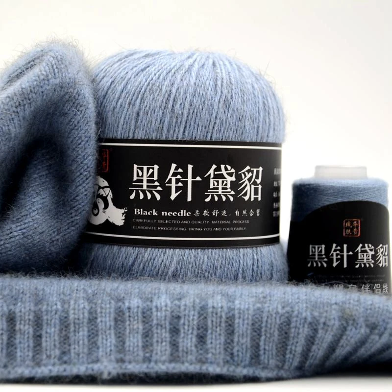 19S/3绒华肤贵黑针黛貂6+6手编中粗长毛貂绒线羊绒毛线正品围巾线