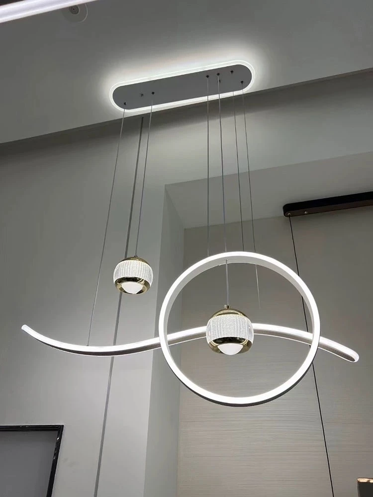 简约吊灯北欧艺术波浪 一字不规则餐桌 极简长条餐吊灯