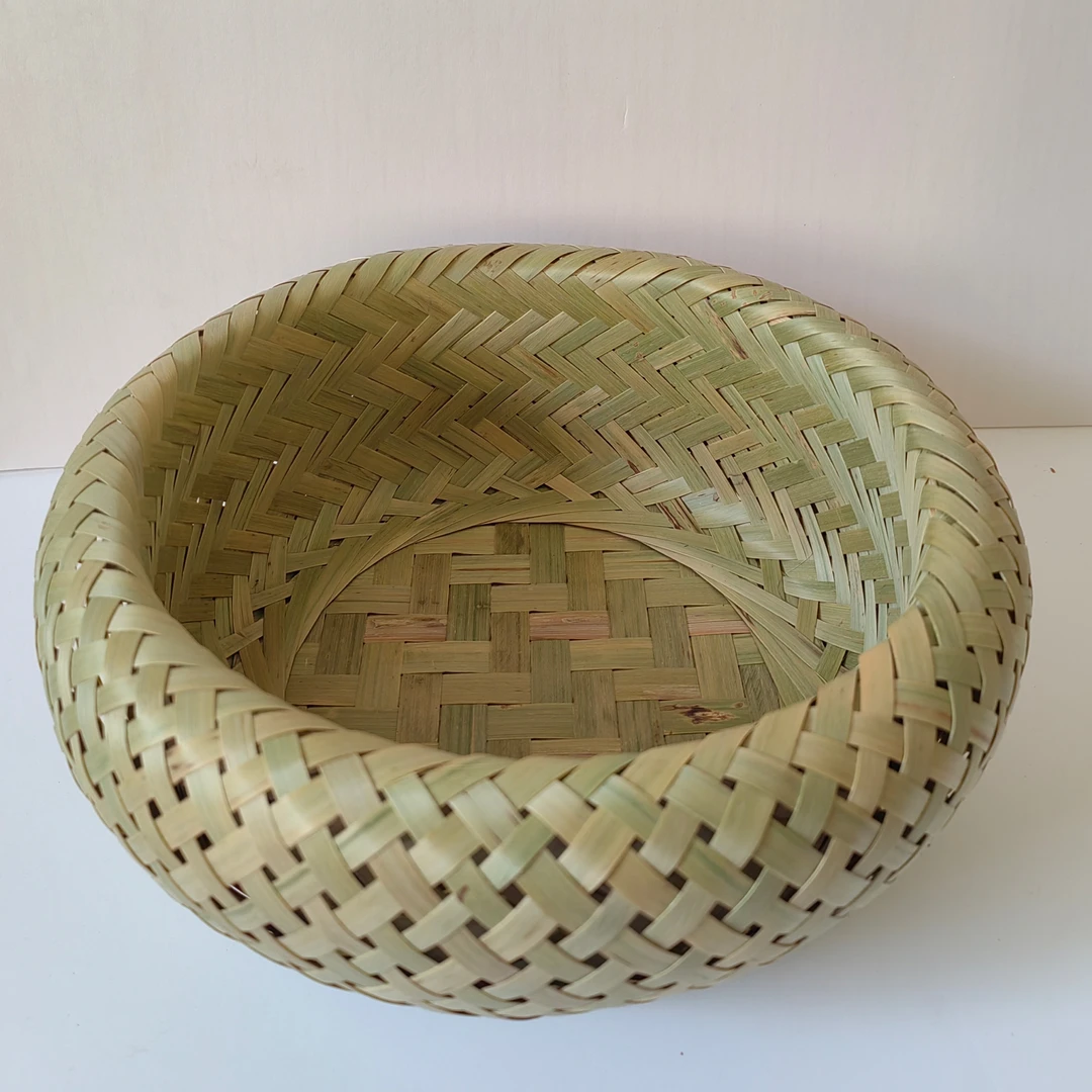 纯手工编织家用大号竹制圆形镂空双层手编筐加厚商用酒店