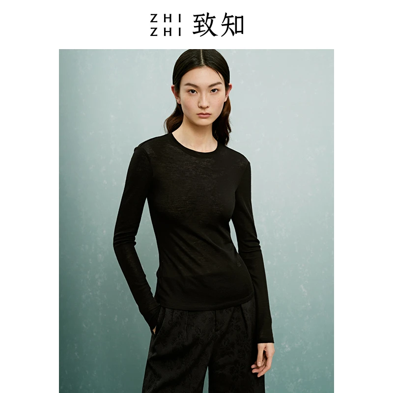 致知 羊毛衫女秋冬美利奴羊毛长袖时尚修身圆领打底衫ZZ2CAKZ2082