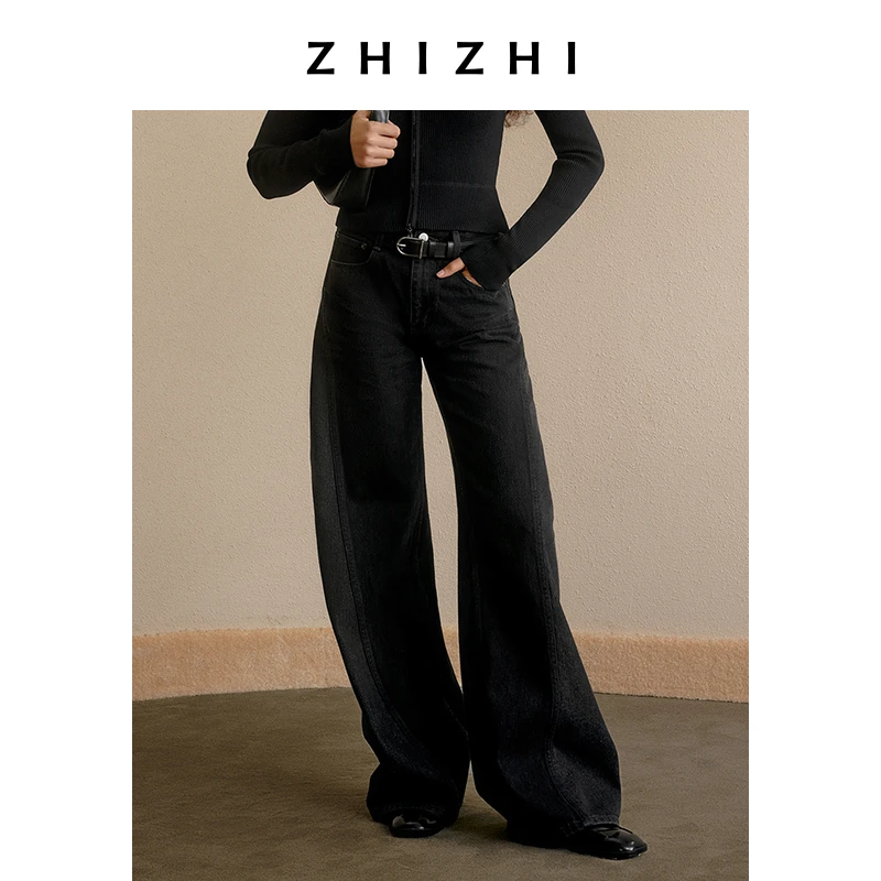 致知【橱窗】吴山青 阔腿拼接牛仔裤复古高级感ZZ2DANHW022