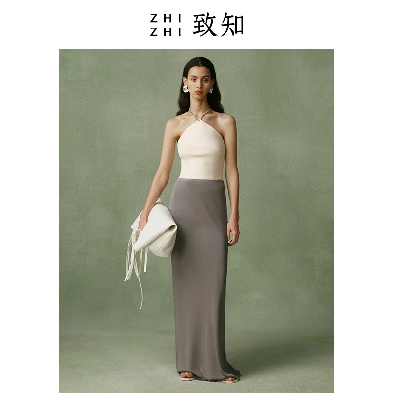 致知天净纱 法式半身裙女2024夏新流行垂顺高弹力灰ZZ2DMKBT033
