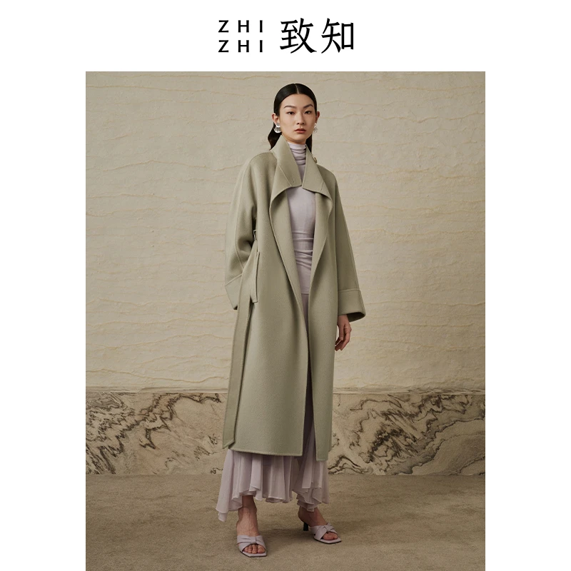 致知 彩绿令 双面呢大衣外套女2023年新款长款_澳毛ZZ2CAWW9059